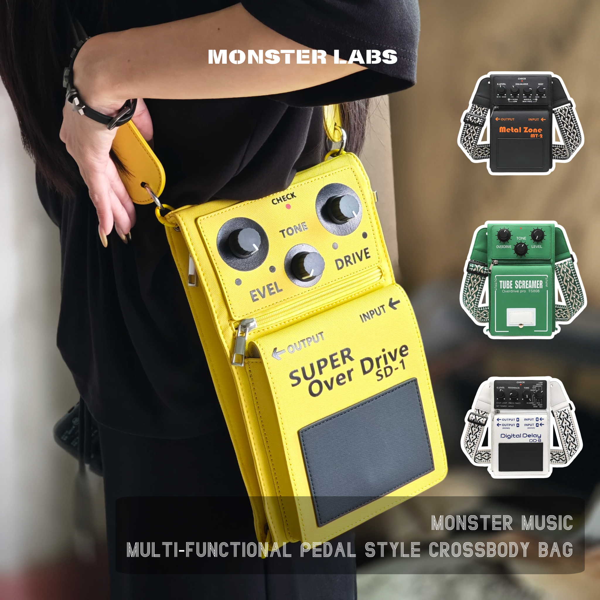 Monster Music Guitar Pedal Crossbody Bag, 5 Colors, Multi-Way Wear Chest Sling Bag
